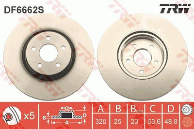 TRW DF6662S Disc Front Focus III Kuga II Tourneo Connect 12-17 Set of 2