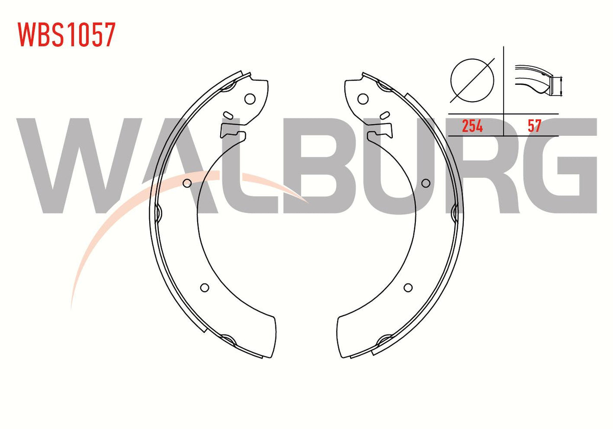 WALBURG WBS1057 Brake Shoe Rear Hyundai H100 2.5 D Minibus 254X57 mm 1993-2004