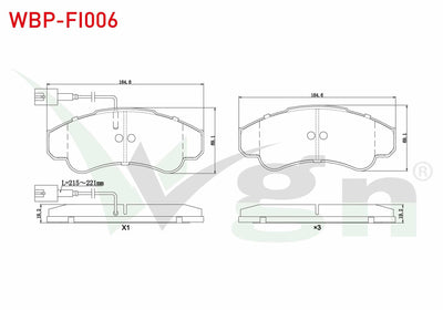 WGN WBP-FI006 Brake Pad Front with Connector Fiat Ducato (244) 2.3 JTD 2002-2006 / Ducato (244) 2.8 JTD 2002-2006 / Citroen Jumper II 2.8 HDi 2002-2006 / Peugeot Boxer II 2.0 HDi 2002-2006 / Boxer II
