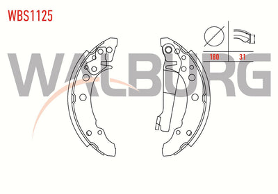 WALBURG WBS1125 Brake Shoe Rear Golf I 1.3 with Lever 180X31mm 1974-1985 / Golf I 1.6 1974-1985 / G — Brake Cables & Hardware