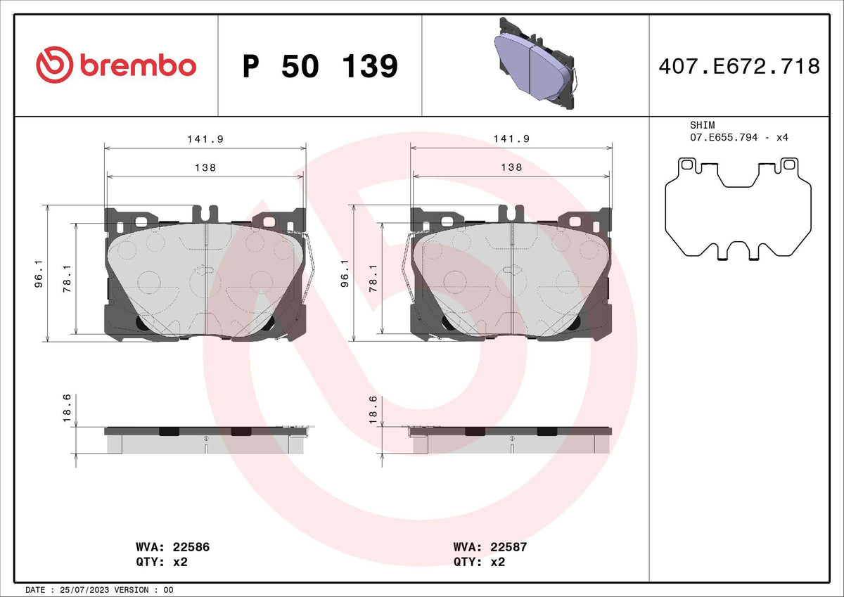 Brembo P50139 Brake Pad Front Mercedes W205 C257 W213 C238 C253 N293 4-Matic — Brake Pads
