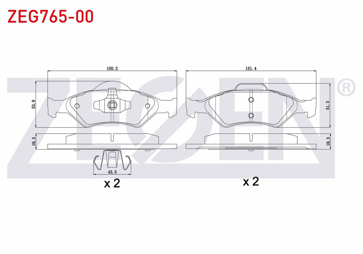 Zegen ZEG765-00 Brake Pad Front Ford Fiesta IV 1.25i 16V 1996-2002 / Fiesta IV 1.4i 16V 1996-2002 / Fiesta IV 1. — Brake Pads