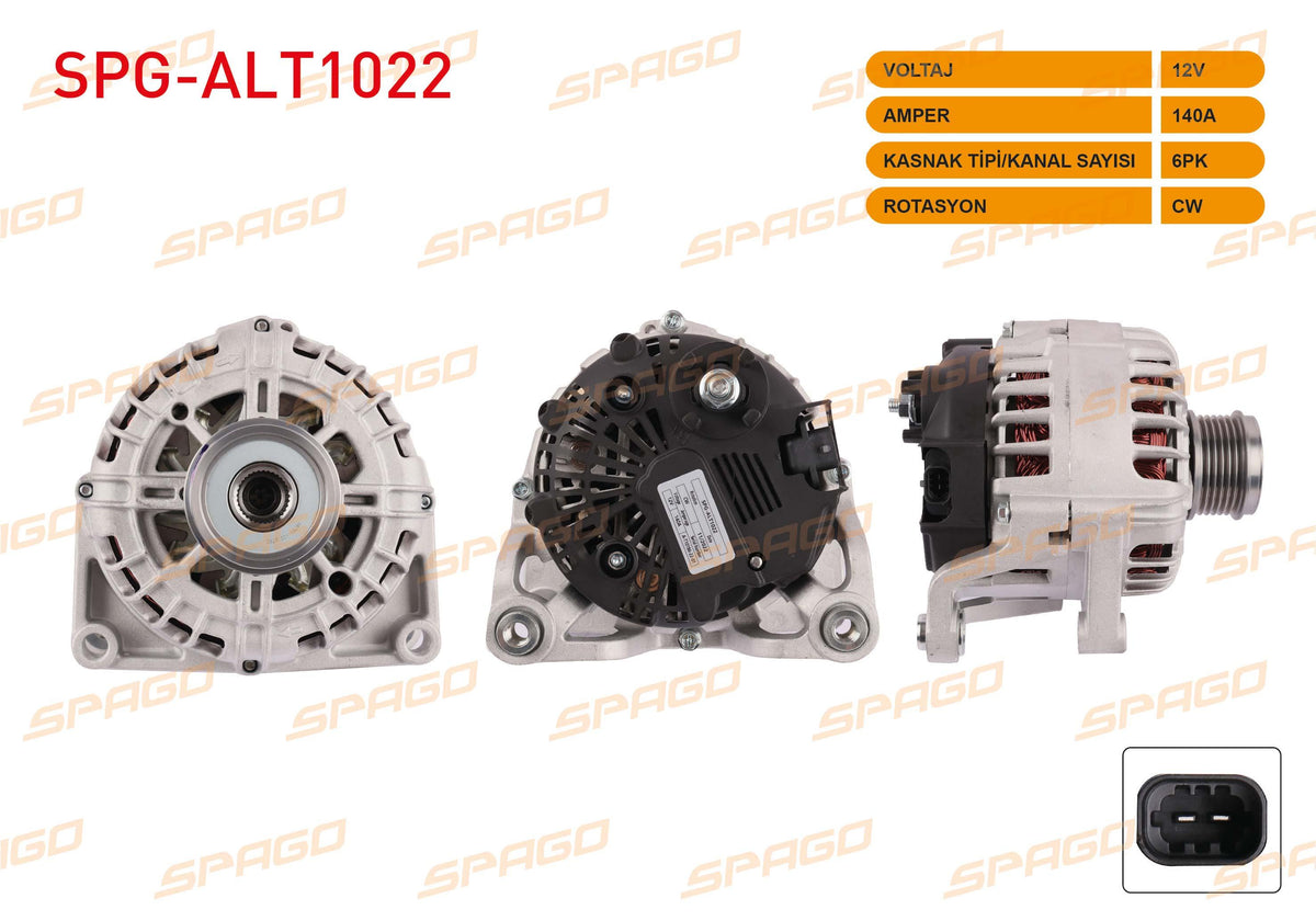 SPAGO SPG-ALT1022 Alternator 12V 140A 6Pk (Alt8880) Astra J 09-15-Insignia A 08-17 (1.6 Gasoline Vehicl — Starting & Charging