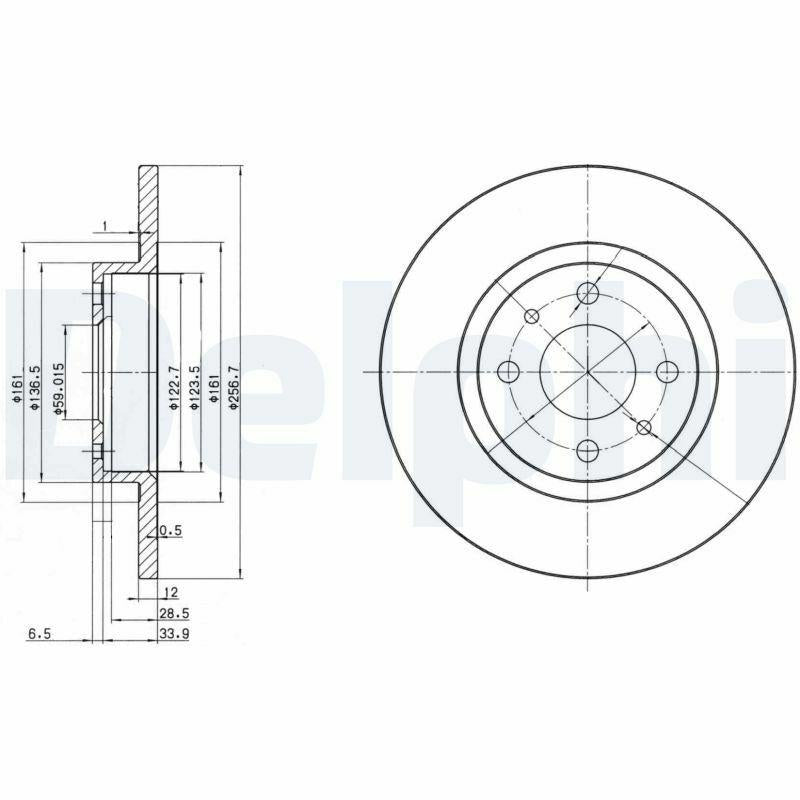 delphi bg2411 front brake disc side, delphi bg2411 brake disc top view Delphi BG2411 Front Brake Disc - For Car Owners and Mechanics | 257 mm Diameter Delphi BG2411 Front Brake Disc - Reliable for Cars delphi, brake-disc, car-parts, automotive, mechanics, car-owners, solid-brake-disc, front-brake-disc, ai-generated, auto-repair
