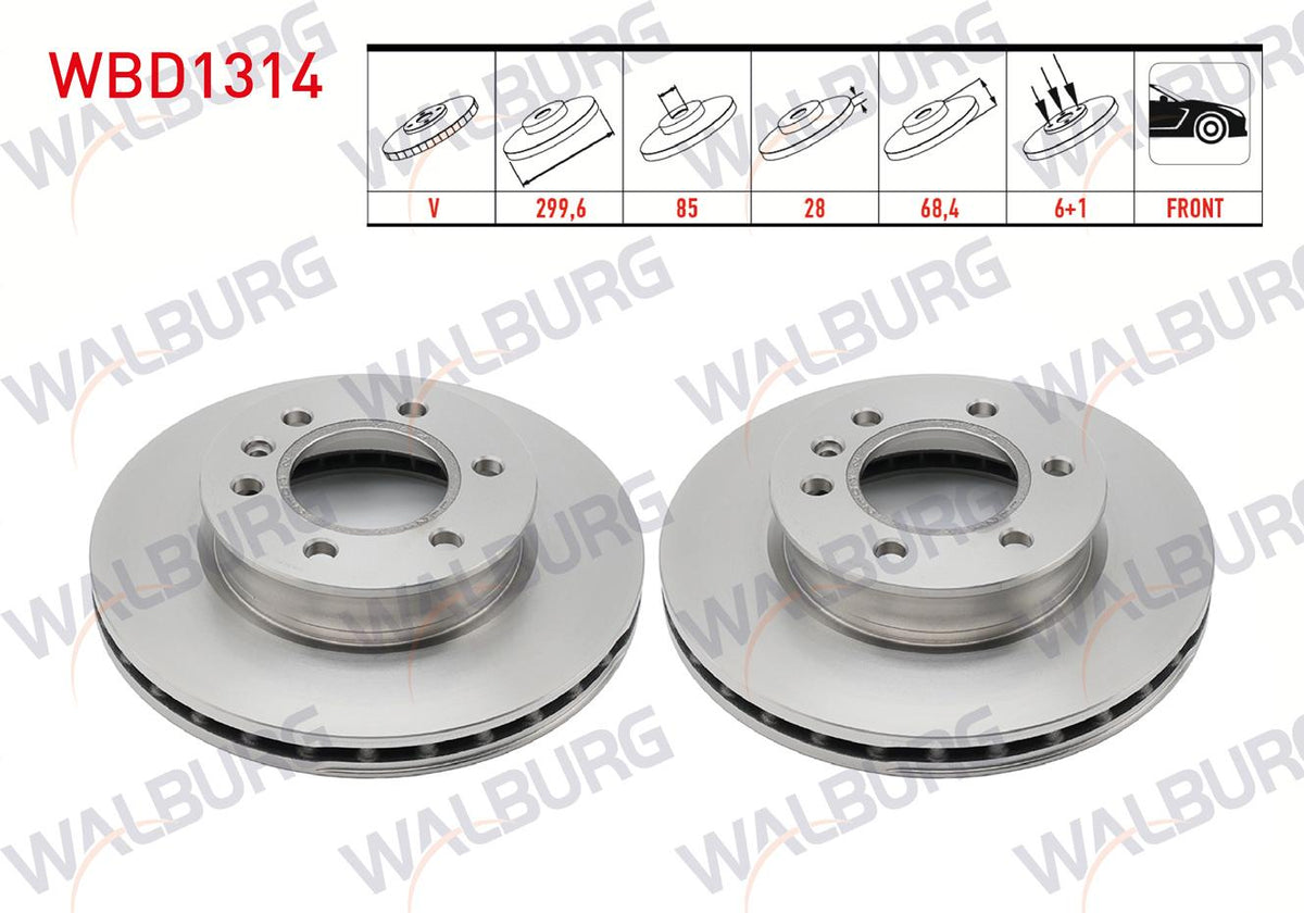 WALBURG WBD1314 Brake Disc Front Air 6 Bjn 300X28x85x68 — Brake Rotors & Drums