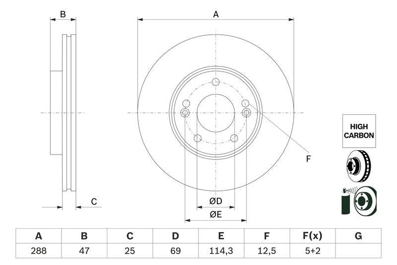 Bosch 0986479G24 Brake Disc Front Air i30 2017 Ceed 2018 Set of 2 — Brake Rotors & Drums
