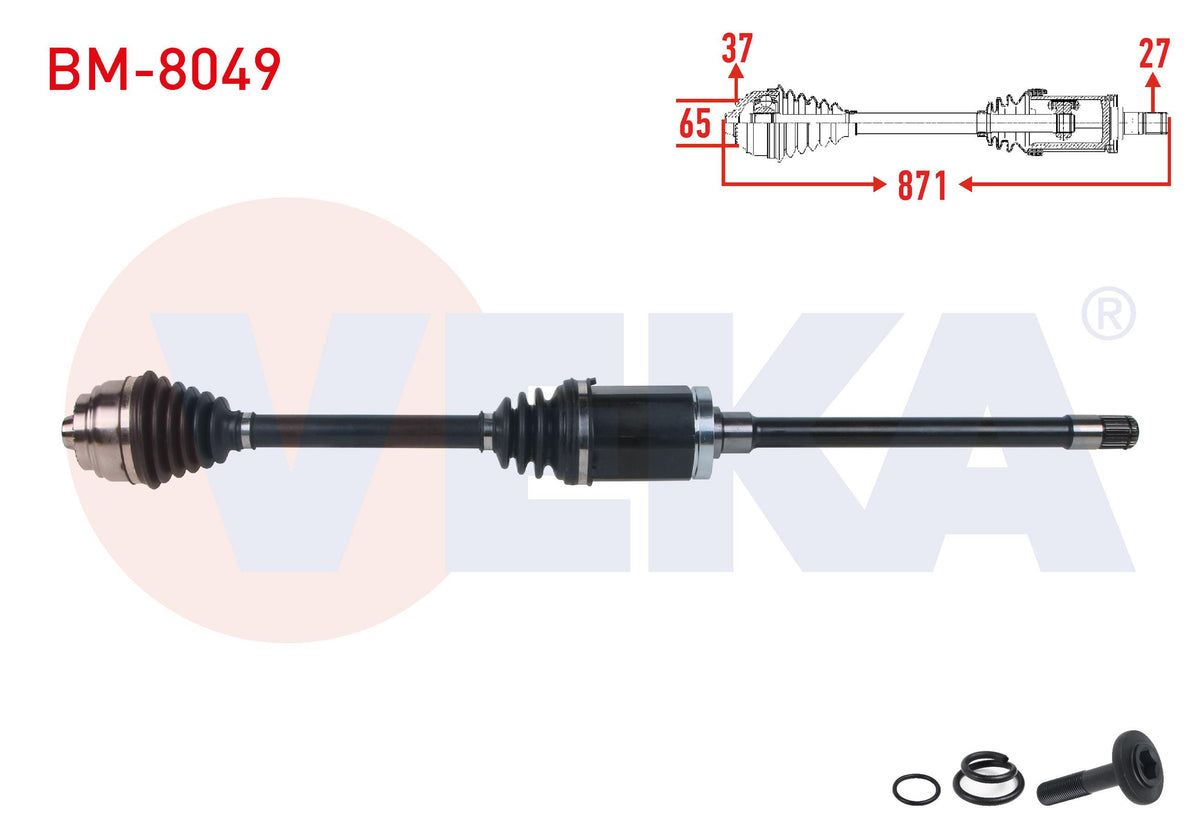 Veka BM-8049 Complete Axle Right Front Length 871mm BMW 5 Series Gran Turismo (F07) 530D-535D A-T — Axles, CV Joints & Boots