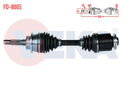 Veka FD-8005 Complete Axle Left Front ABS li Length 510mm Ford Ranger 2.5 TDCi 4X4 1997-2006 — Axles, CV Joints & Boots