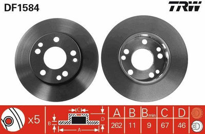 TRW DF1584 Brake Disc Front Straight W201 190 85-93 — Brake Rotors & Drums