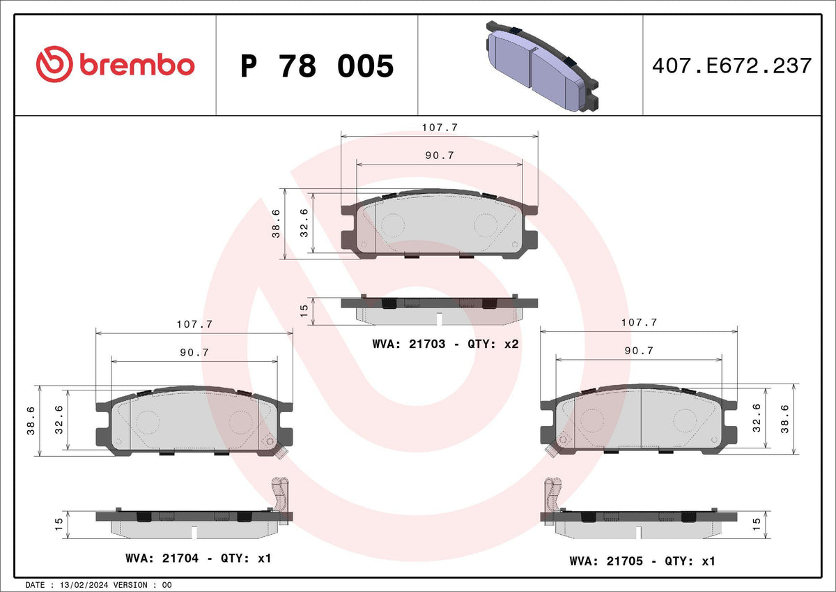 Brembo P78005 Brake Pad Rear Low-Met Subaru — Brake Pads