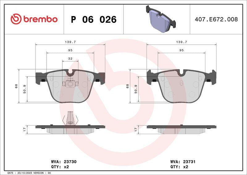 Brembo P06026 Brake Pad Rear BMW E60/E61/E63/E64/E70/E90 E82 M3