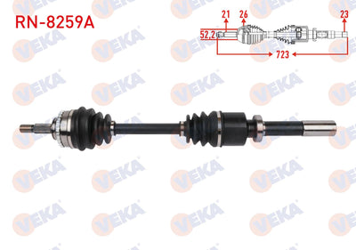 Veka RN-8259A Complete Axle Right Front Length 723mm ABS li 26 Outer Renault Clio II 1.6 16V 1998 — Axles, CV Joints & Boots