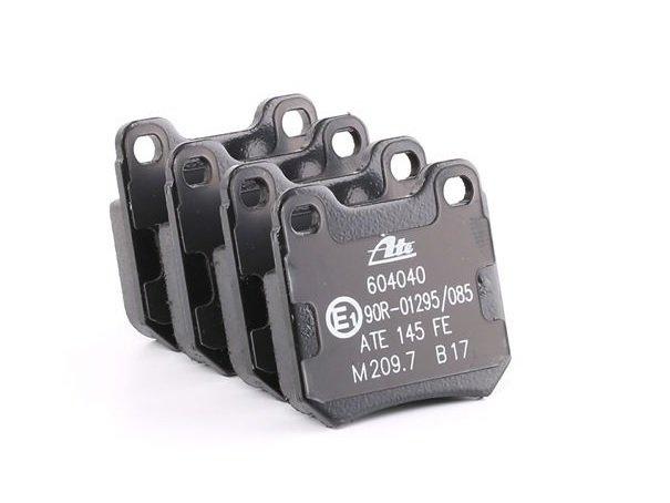 ate rear brake pad set for mercedes w124, packaging of ate brake pads, close-up of brake pads for mercedes ATE Rear Brake Pad Set - Compatible with Mercedes W124 | 4 Pads Included ATE Rear Brake Pad Set for Mercedes W124 ate, mercedes-w124, brake-pads, auto-parts, vehicle-repair, car-accessories, braking-system, rear-brake-pads, car-owners, ai-generated