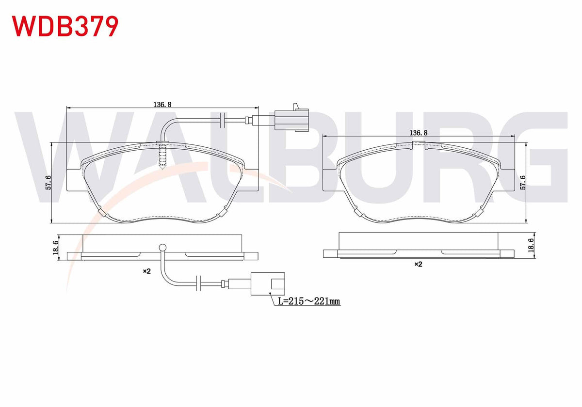 WALBURG WDB379 Brake Pad Front Pair with Connector Fiat Doblo 1.3 Mjt 90 Hp 2010-/ G.Punto 1.3 Mjt 2005-2012 / L — Brake Pads