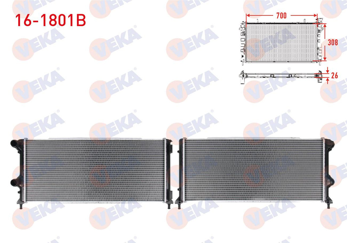 Veka 16-1801B Su Radiator Brazing Fiat Doblo 1.3 Mjt-1.9 Mjt M-T 2001-2010 — Radiators & Fans
