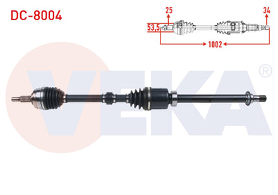Veka DC-8004 Complete Axle Right Front Length 1002mm Dacia Duster 1.5 dCi A-T 2017 — Axles, CV Joints & Boots
