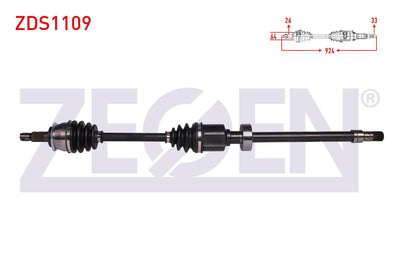 Zegen ZDS1109 Complete Axle Right Front Mini Cooper (R50,R53) 1.6 M-T Length 924 mm 2001-2006 — Axles, CV Joints & Boots