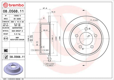 Brembo 08.D568.11 Brake Disc Rear UV Coated Ssangyong — Brake Rotors & Drums