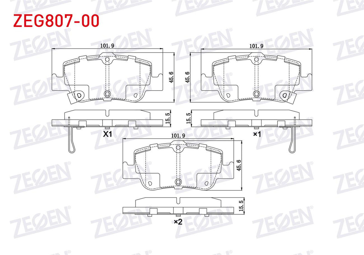 Zegen ZEG807-00 Brake Pad Rear with Wear Indicator Toyota Corolla 1.4 D 2007-2012 / Corolla 1.4 D-4D 2007-2012 / — Brake Pads