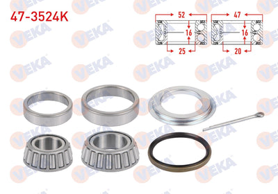 Veka 47-3524K Rear Wheel Bearing Kit E.M 52X25x16 / 47X20x16 Renault 12 / Toros 1.3-1.4 1971-2000 — Wheel Bearings