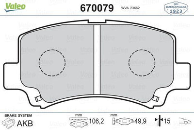 Valeo 670079 Brake Pad Front (Suzuki Wagon R 1.0 / 1.2 97-05) — Brake Pads
