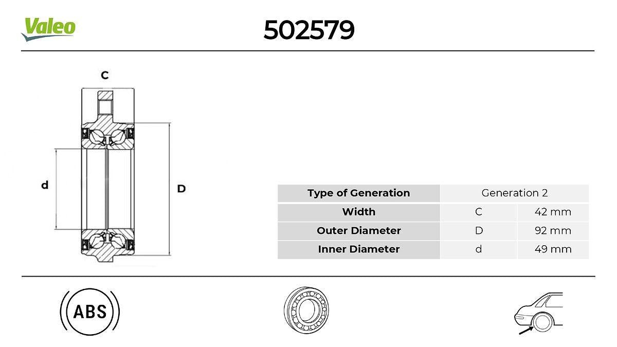 Valeo 502579 Wheel Bearing Rear 14 > C-Series (W205-S205) — Wheel Bearings