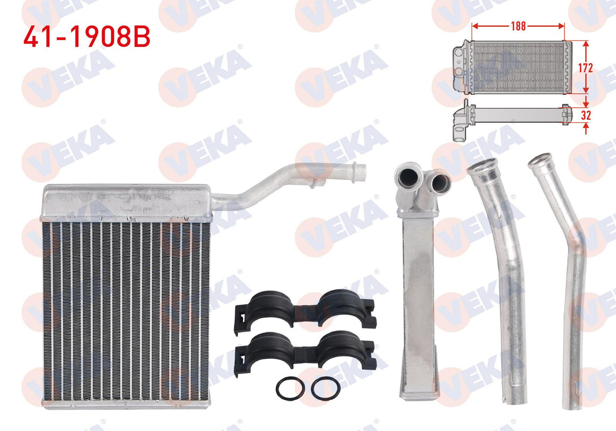 Veka 41-1908B Heater Core Brazing Ford Focus II 1.6 TDCi 2004-2011 / Focus II 1.6i 2004-2011 / C-Max I 1.6 TDCi 2007-2011 / Kuga I 2.0 TDCi 2008-2013 / Mazda 3 1.6 2003-2009 / Volvo