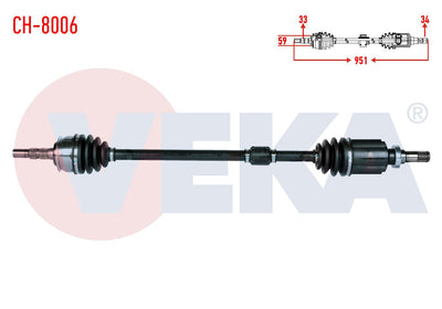 Veka CH-8006 Complete Axle Right Front Chevrolet Cruze (J300) 1.6 A-T Length 951mm 2009-2014 — Axles, CV Joints & Boots