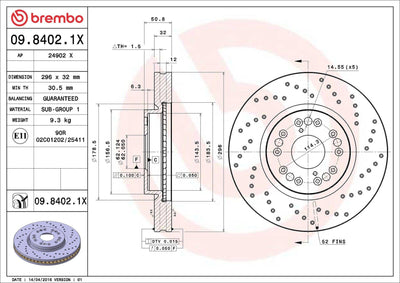 Brembo 09.8402.1X Brake Disc Front Xtra Lexus — Brake Rotors & Drums