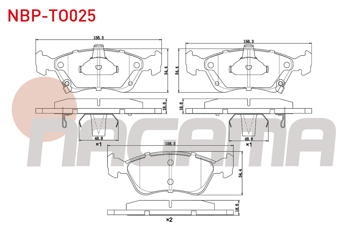 NAGAMA NBP-TO025 Brake Pad Front with Wear Indicator Toyota Avensis (T22) 1.6i 1997-2003 /Avensis (T22) 2.0i 199 — Brake Pads