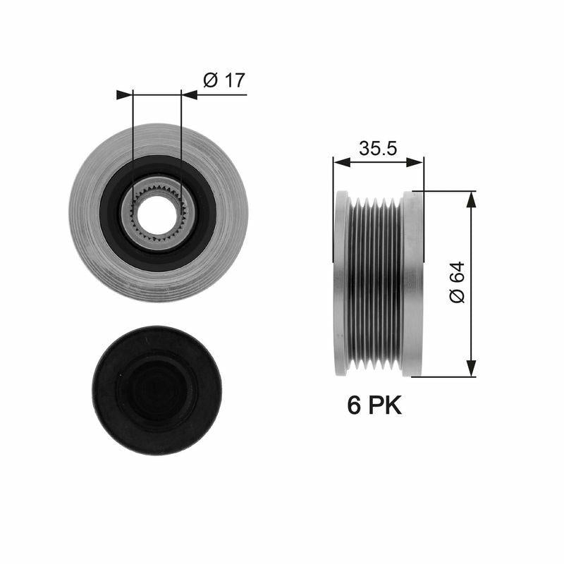 gates oap7073 alternator pulley front view, gates oap7073 alternator pulley specifications GATES OAP7073 Alternator Pulley - Compatible with Santa Fe, Tucson, and Sportage 2.0/2.2 CRDi | 64mm Outer Diameter GATES OAP7073 Alternator Pulley for Santa Fe and Sportage gates, alternator-pulley, car-parts, santa-fe, tucson, sportage, mechanics, car-enthusiasts, automotive, ai-generated