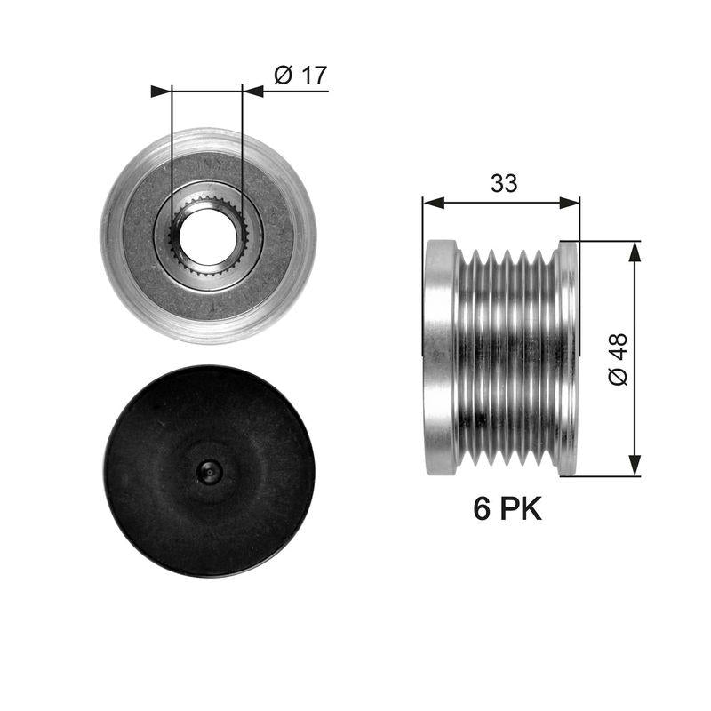 Gates OAP7054 Alternator Pulley 04-1-Series (E81-E87) 3-Series (E46-E90-E91) 5-Series (E60) X1 (E84) — Starting & Charging