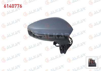Alkar 6140776 Outer Rear View Mirror Right Electric Heated Primed with Turn Signal LED 6 Pin Audi — Tail, Signal & Reflectors