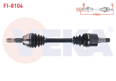 Veka FI-8104 Complete Axle Left Front Length 749,5mm Fiat Ducato 3.0 Mjt A-T / M-T 2006-2014 / Cit — Axles, CV Joints & Boots