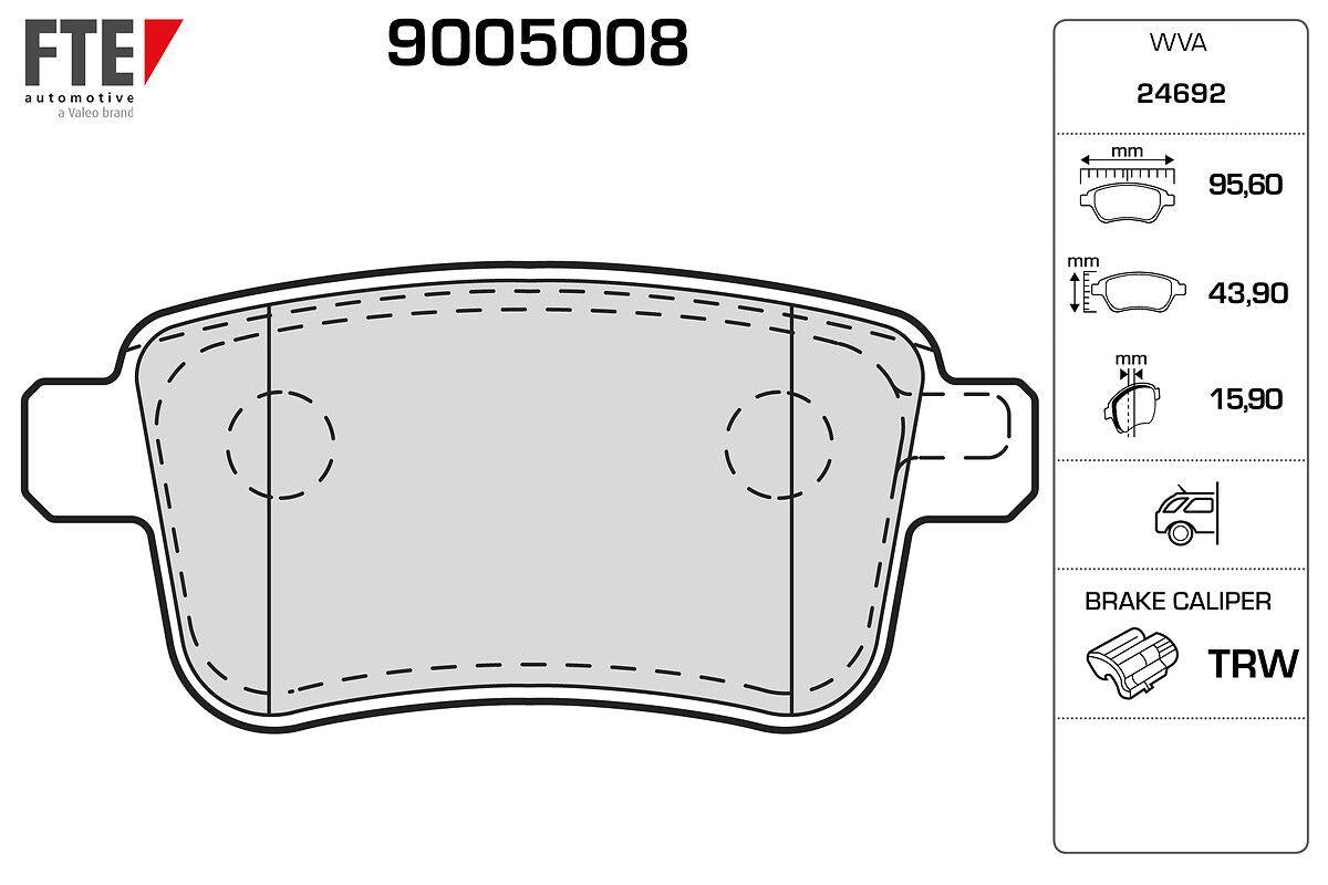 Fte 9005008 Rear Brake Pad Renault Kangoo III / Mercedes Citan 1.2 TCe 1.5-1.6 dCi 08-21 — Brake Pads