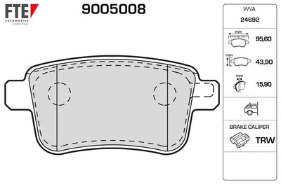Fte 9005008 Rear Brake Pad Renault Kangoo III / Mercedes Citan 1.2 TCe 1.5-1.6 dCi 08-21 — Brake Pads