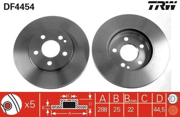 TRW DF4454 Brake Disc for Mercedes W169 W245 - Ventilated Type — Brake Rotors & Drums