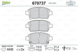 VALEO 670737 Front Brake Pad Set for 1999 Corolla and Yaris — Brake Pads