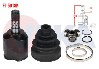 Veka FI-5018K CV Joint Left Front Inner Fiat Doblo (152,263) 1.6 Mjt 25X26x32 Length 169,5 mm 2010 — Axles, CV Joints & Boots