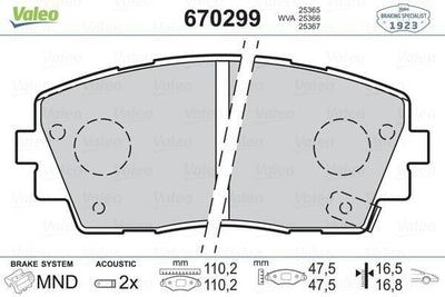 VALEO Brake Pad Set for Picanto - Front Axle — Brake Pads