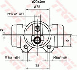 BENDIX TRW BWF137 Brake Cylinder - 20.6mm Piston Diameter for 91-Transit — Brake Hydraulics