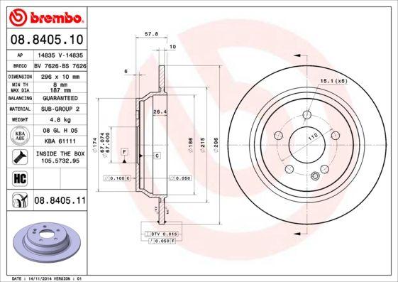 Brembo 08.8405.10 Brake Disc Rear Viano/Vito W639 W638 — Brake Rotors & Drums
