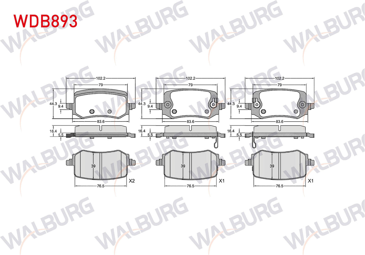 WALBURG WDB893 Brake Pad Rear with Wear Indicator Hyundai Tucson IV 2020-/ Kia Sportage V 2020 — Brake Pads
