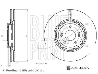 Blue Print ADBP430077 Kia Sorento 15 > Hyundai Santafe 18 > Front Brake Disc 51712-C5700 3410*5 — Brake Rotors & Drums