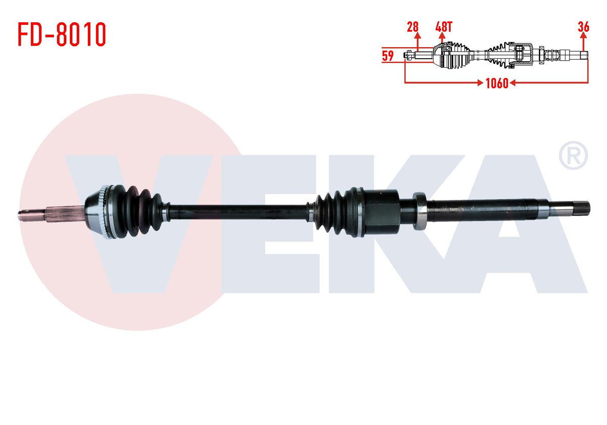Veka FD-8010 Complete Axle Right Front Ford Transit (V347) 2.2 TDCi 130 Hp (Thin Shaft) ABS li 48 Outer Length 1060mm 2006-2014