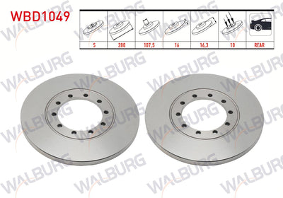 WALBURG WBD1049 Brake Disc Rear Straight 10 Bjn 280X16x107,5X16 — Brake Rotors & Drums