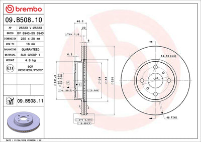 Brembo 09.B508.11 Brake Disc Front UV Coated Toyota — Brake Rotors & Drums