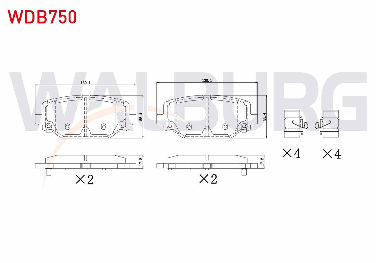 WALBURG WDB750 Brake Pad with Wear Indicator Rear Fiat Freemont (Jf) 2.0 Mjt 2011 — Brake Pads