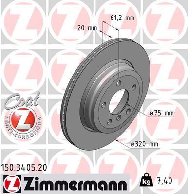 Zimmermann 150.3405.20 Brake Disc Rear Standart — Brake Rotors & Drums