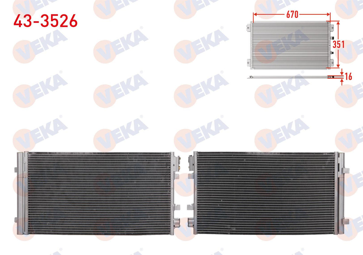 Veka 43-3526 A/C Condenser Renault Megane III 1.5 dCi-1.4i 16V-2.0 dCi-2.0i 16V 2008-/ Fluence 1.5 — Condensers & Evaporators